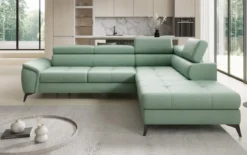 Designer Ecksofa Aveline mit Schlaffunktion und Stauraum in Echtleder