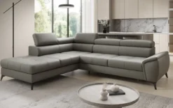 Designer Ecksofa Aveline mit Schlaffunktion und Stauraum in Echtleder