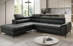 Designer Ecksofa Aveline mit Schlaffunktion und Stauraum in Echtleder