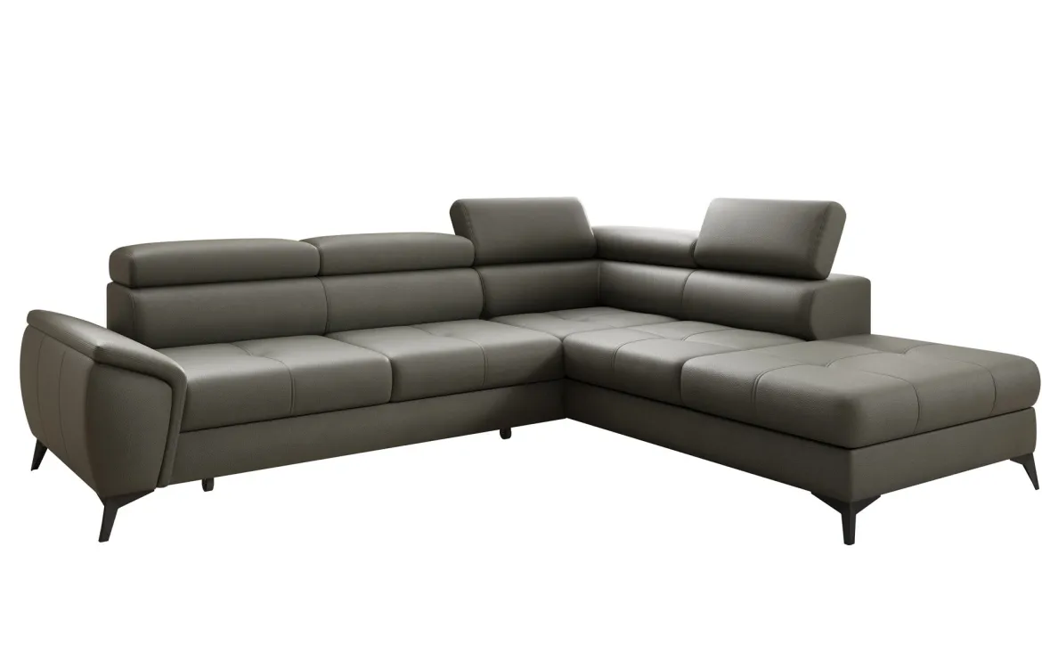 Designer Ecksofa Aveline mit Schlaffunktion und Stauraum in Echtleder
