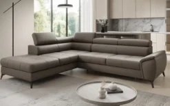 Designer Ecksofa Aveline mit Schlaffunktion und Stauraum in Echtleder