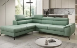Designer Ecksofa Aveline mit Schlaffunktion und Stauraum in Echtleder