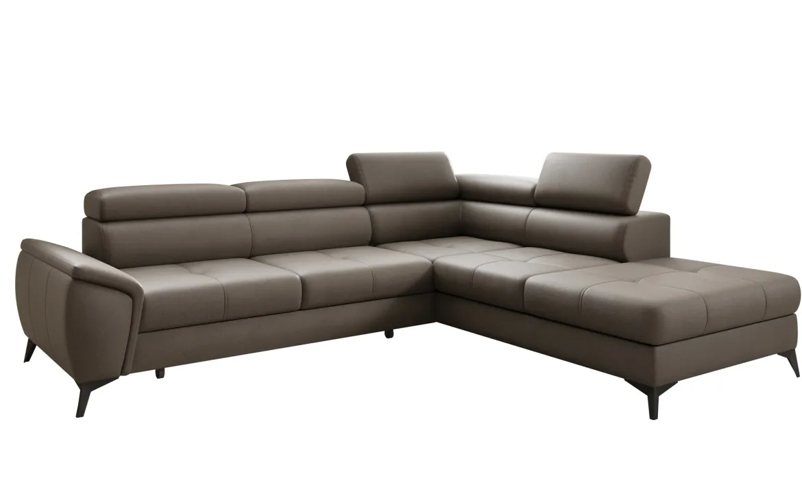Designer Ecksofa Aveline mit Schlaffunktion und Stauraum in Echtleder