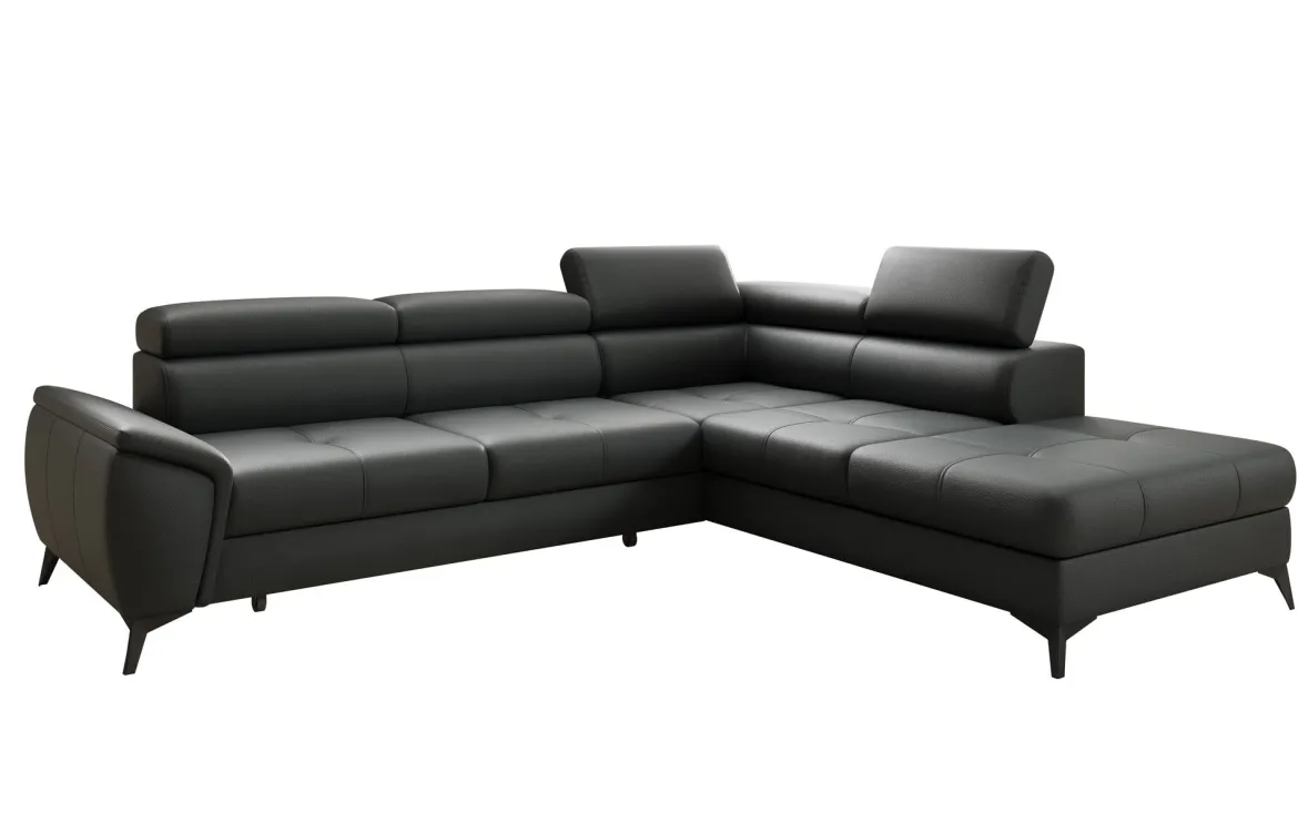 Designer Ecksofa Aveline mit Schlaffunktion und Stauraum in Echtleder