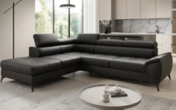 Designer Ecksofa Aveline mit Schlaffunktion und Stauraum in Echtleder