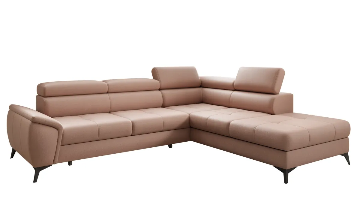 Designer Ecksofa Aveline mit Schlaffunktion und Stauraum in Echtleder