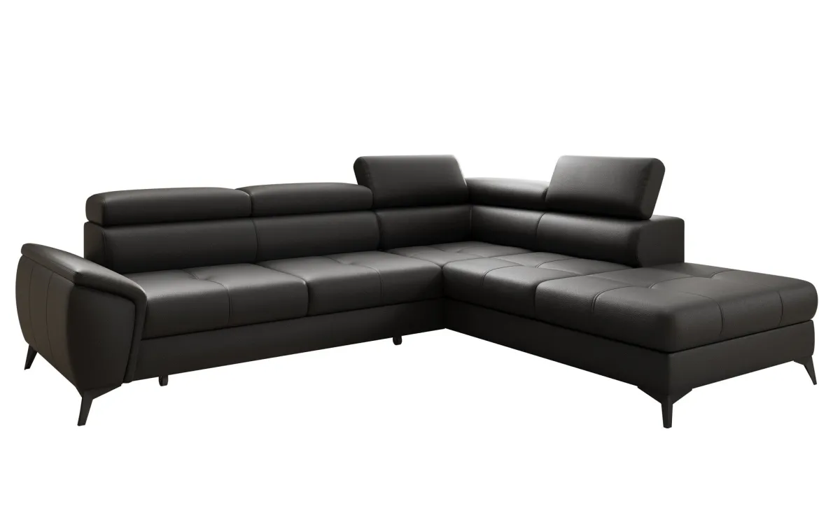Designer Ecksofa Aveline mit Schlaffunktion und Stauraum in Echtleder