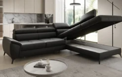 Designer Ecksofa Aveline mit Schlaffunktion und Stauraum in Echtleder