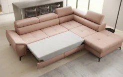 Designer Ecksofa Aveline mit Schlaffunktion und Stauraum in Echtleder