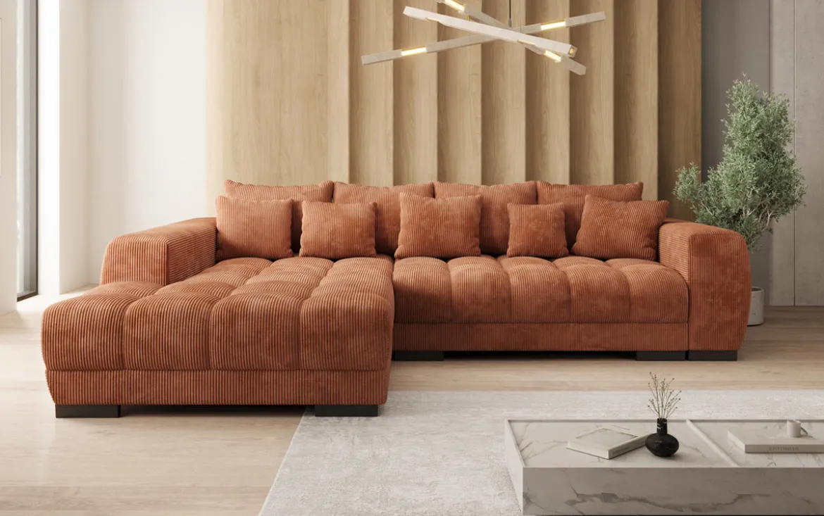 Designer Ecksofa Balu mit Schlaffunktion und Stauraum in Cord