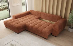 Designer Ecksofa Balu mit Schlaffunktion und Stauraum in Cord