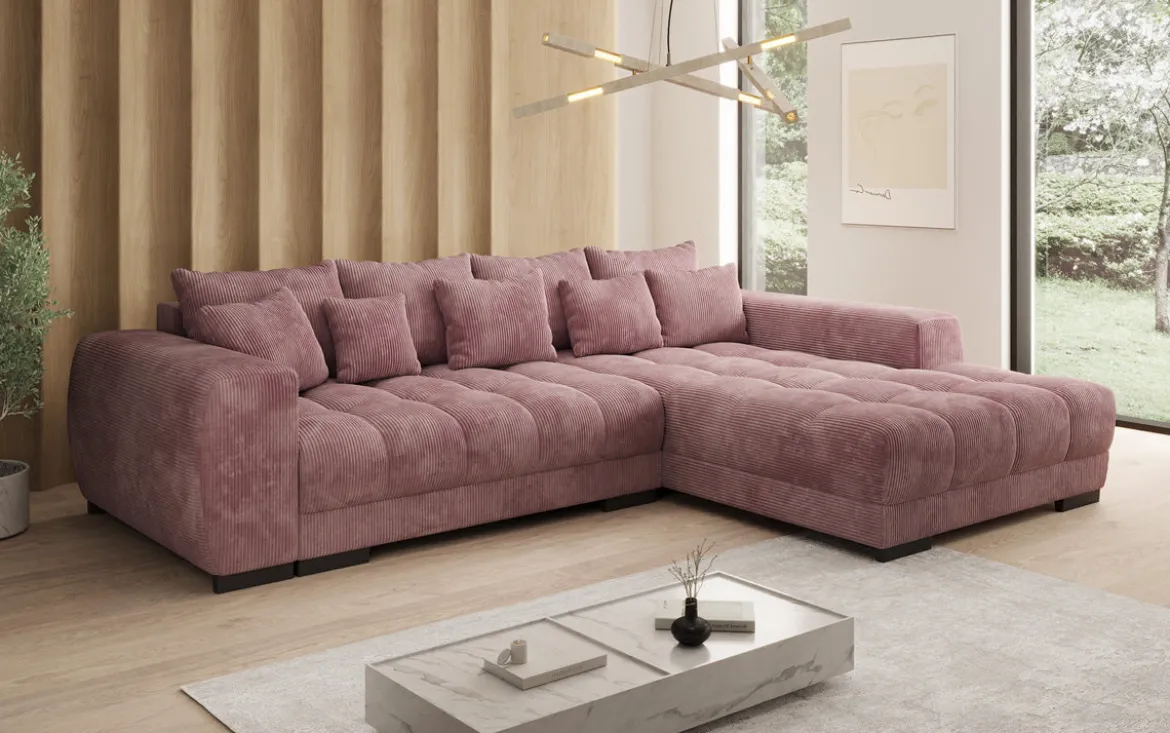 Designer Ecksofa Balu mit Schlaffunktion und Stauraum in Cord