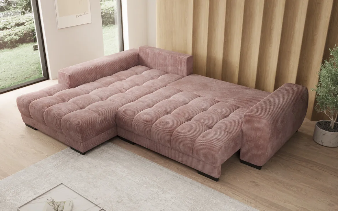 Designer Ecksofa Balu mit Schlaffunktion und Stauraum in Cord
