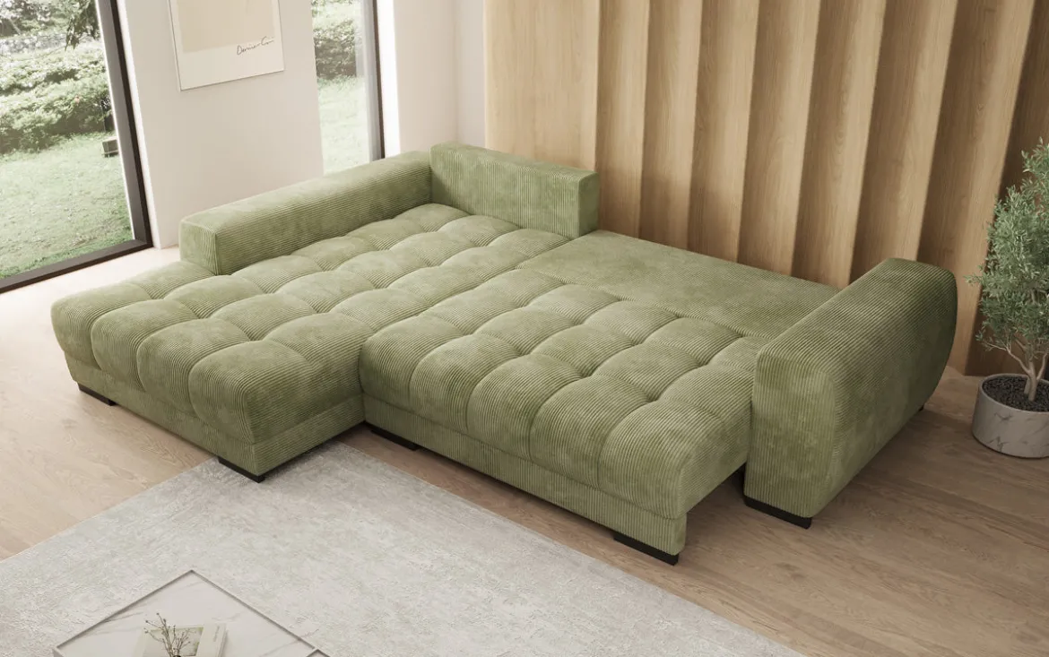 Designer Ecksofa Balu mit Schlaffunktion und Stauraum in Cord