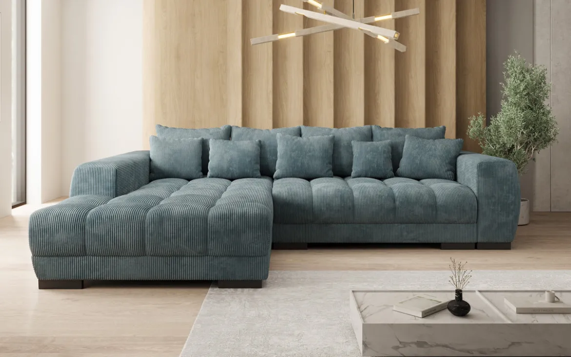 Designer Ecksofa Balu mit Schlaffunktion und Stauraum in Cord