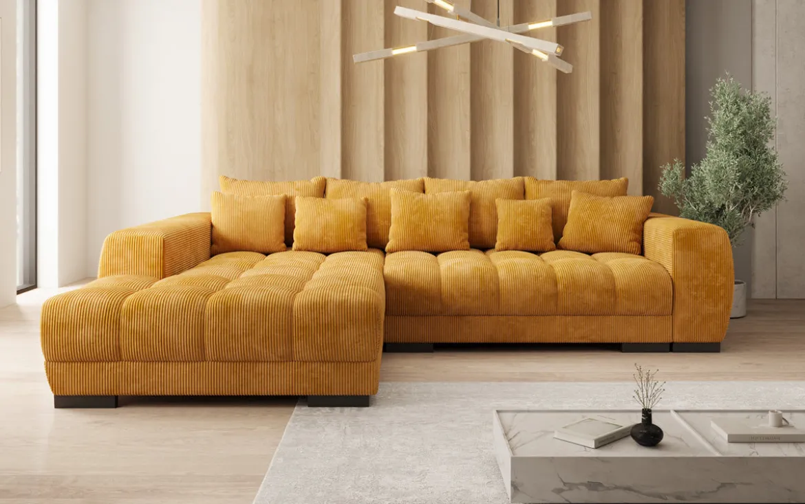 Designer Ecksofa Balu mit Schlaffunktion und Stauraum in Cord
