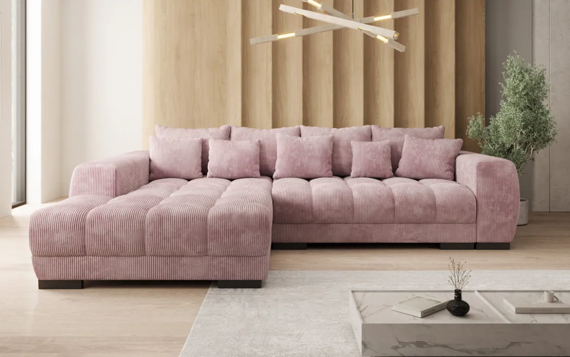 Designer Ecksofa Balu mit Schlaffunktion und Stauraum in Cord