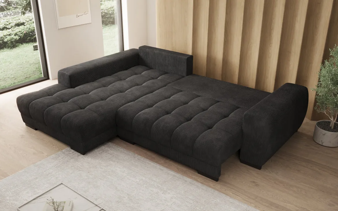 Designer Ecksofa Balu mit Schlaffunktion und Stauraum in Cord