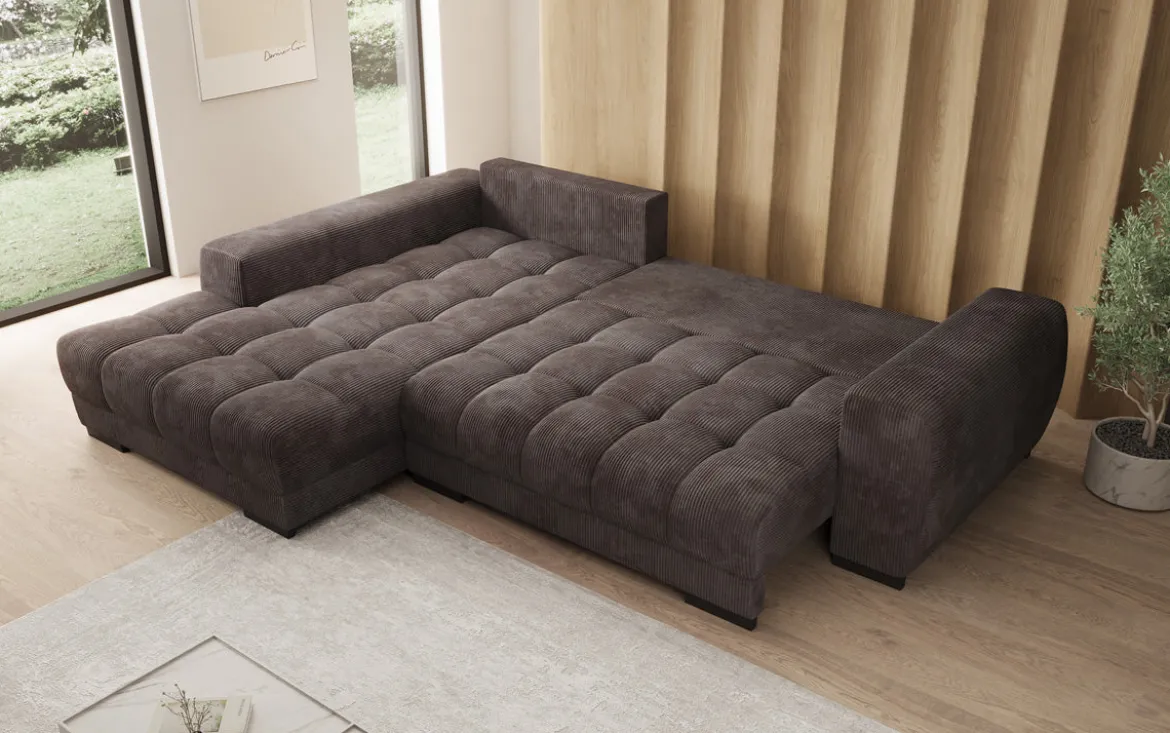 Designer Ecksofa Balu mit Schlaffunktion und Stauraum in Cord