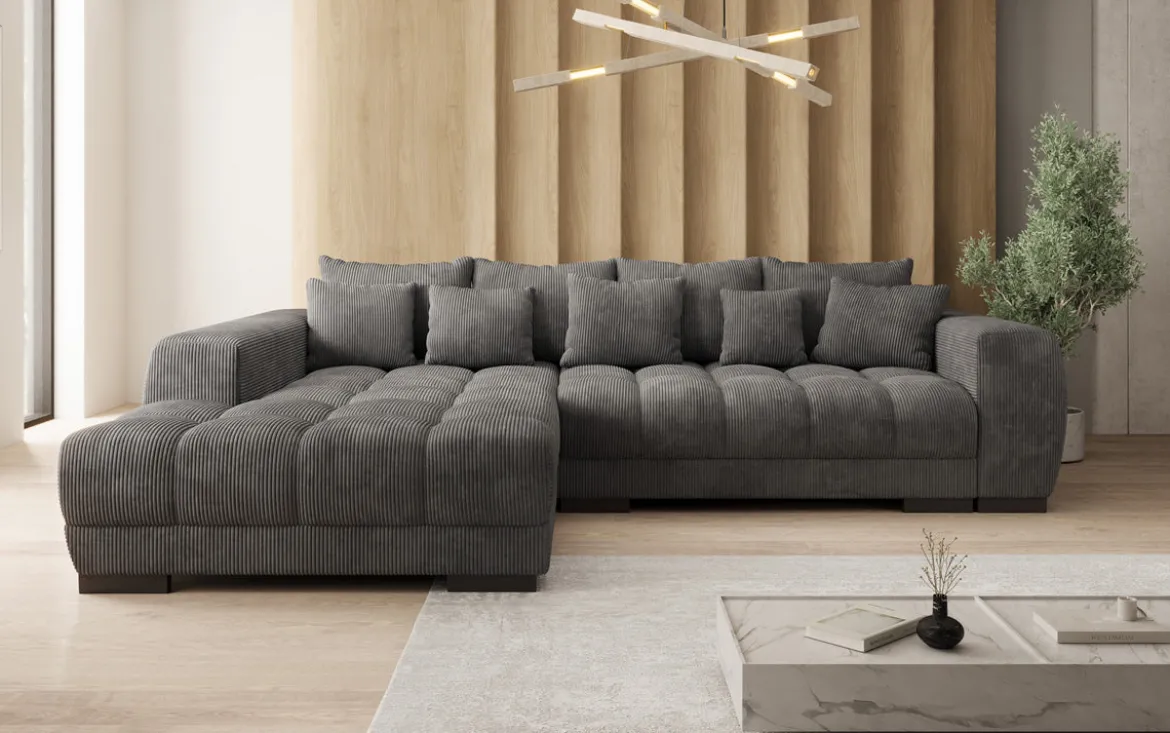 Designer Ecksofa Balu mit Schlaffunktion und Stauraum in Cord