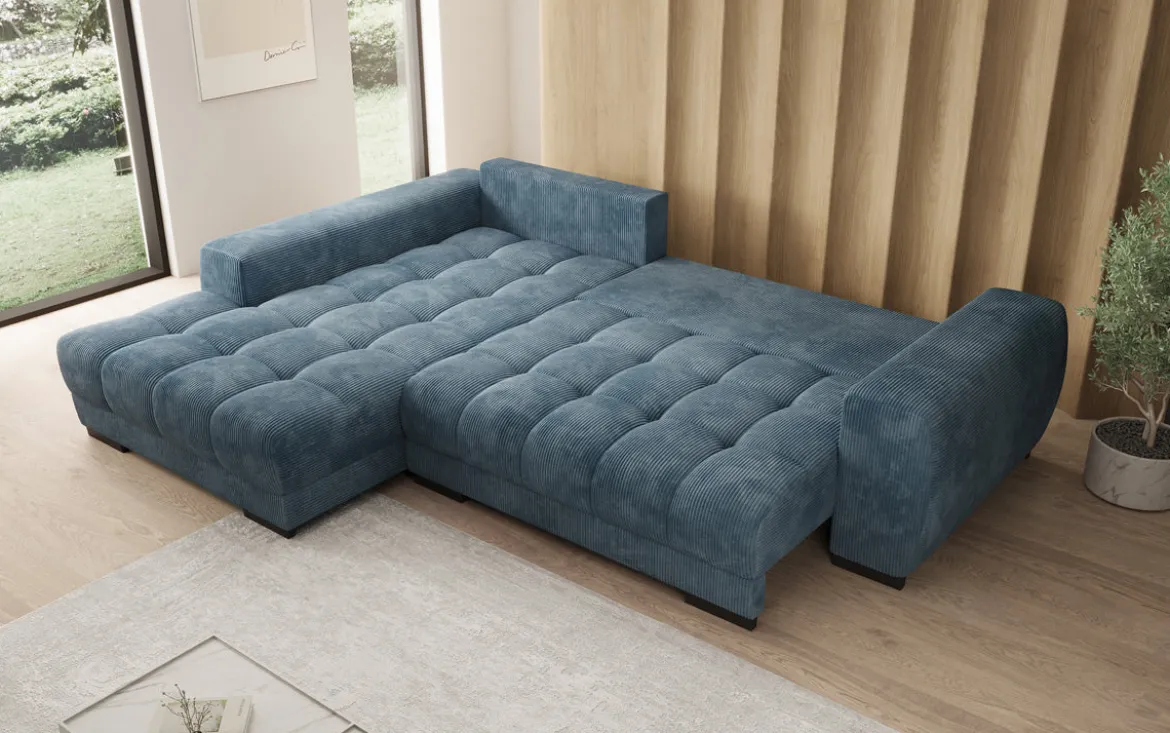 Designer Ecksofa Balu mit Schlaffunktion und Stauraum in Cord