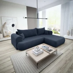 Designer Ecksofa Baron mit Schlaffunktion und Stauraum aus Boucle