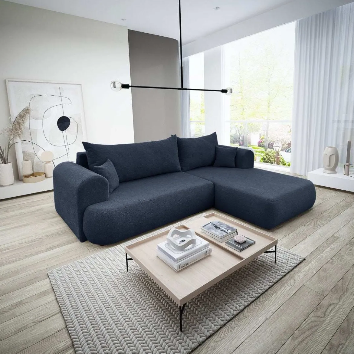 Designer Ecksofa Baron mit Schlaffunktion und Stauraum aus Boucle