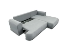 Designer Ecksofa Baron mit Schlaffunktion und Stauraum aus Boucle