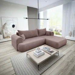Designer Ecksofa Baron mit Schlaffunktion und Stauraum aus Boucle