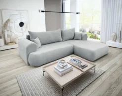 Designer Ecksofa Baron mit Schlaffunktion und Stauraum aus Boucle