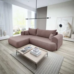 Designer Ecksofa Baron mit Schlaffunktion und Stauraum aus Boucle