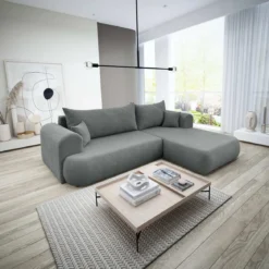 Designer Ecksofa Baron mit Schlaffunktion und Stauraum aus Boucle