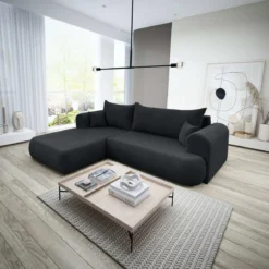 Designer Ecksofa Baron mit Schlaffunktion und Stauraum aus Boucle