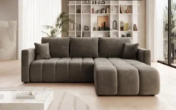 Designer Ecksofa Beatrice mit Schlaf- und Klappfunktion in Samt