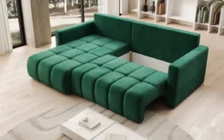 Designer Ecksofa Beatrice mit Schlaf- und Klappfunktion in Samt