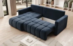 Designer Ecksofa Beatrice mit Schlaf- und Klappfunktion in Samt