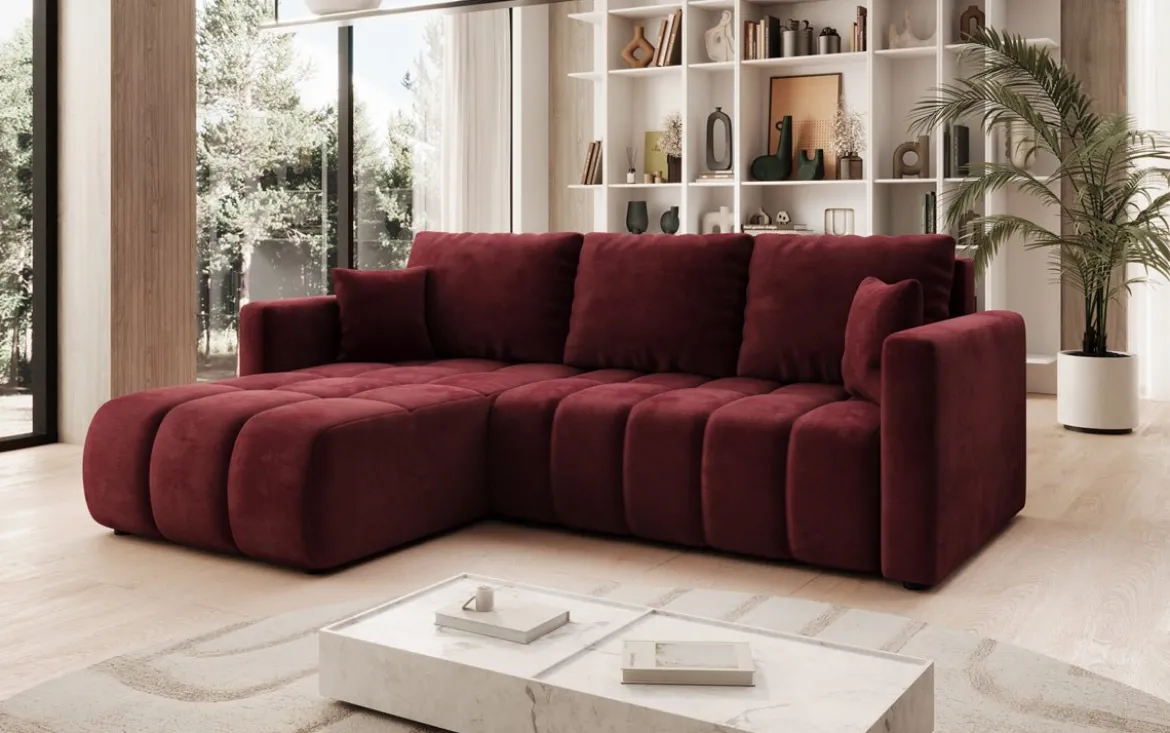 Designer Ecksofa Beatrice mit Schlaf- und Klappfunktion in Samt