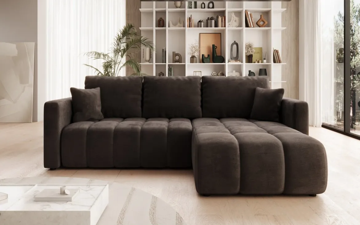 Designer Ecksofa Beatrice mit Schlaf- und Klappfunktion in Samt
