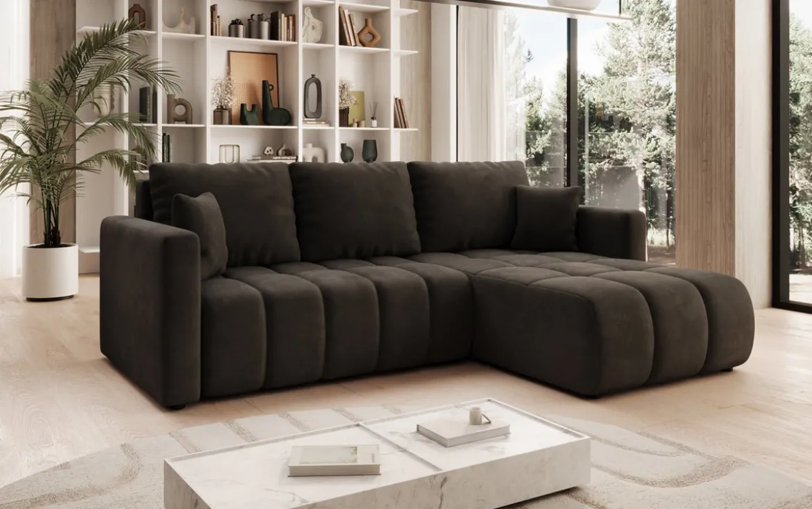 Designer Ecksofa Beatrice mit Schlaf- und Klappfunktion in Samt
