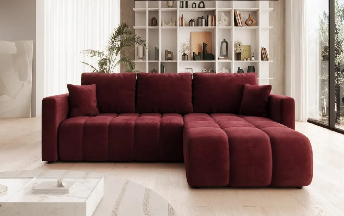 Designer Ecksofa Beatrice mit Schlaf- und Klappfunktion in Samt