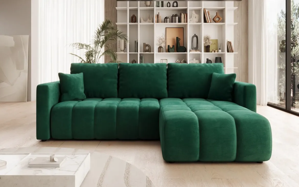 Designer Ecksofa Beatrice mit Schlaf- und Klappfunktion in Samt