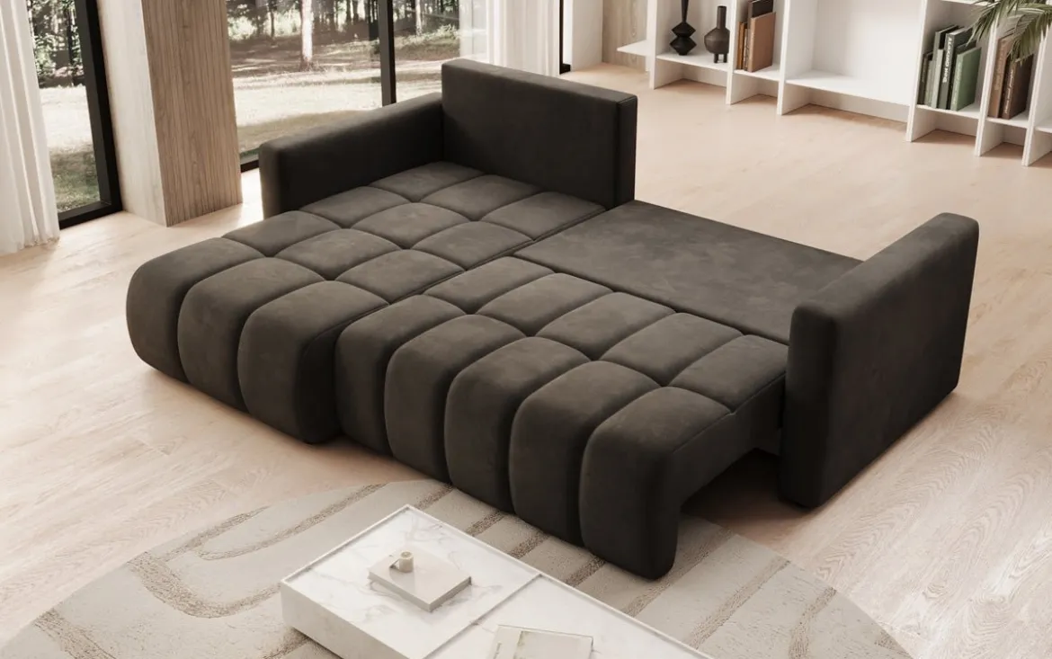 Designer Ecksofa Beatrice mit Schlaf- und Klappfunktion in Samt