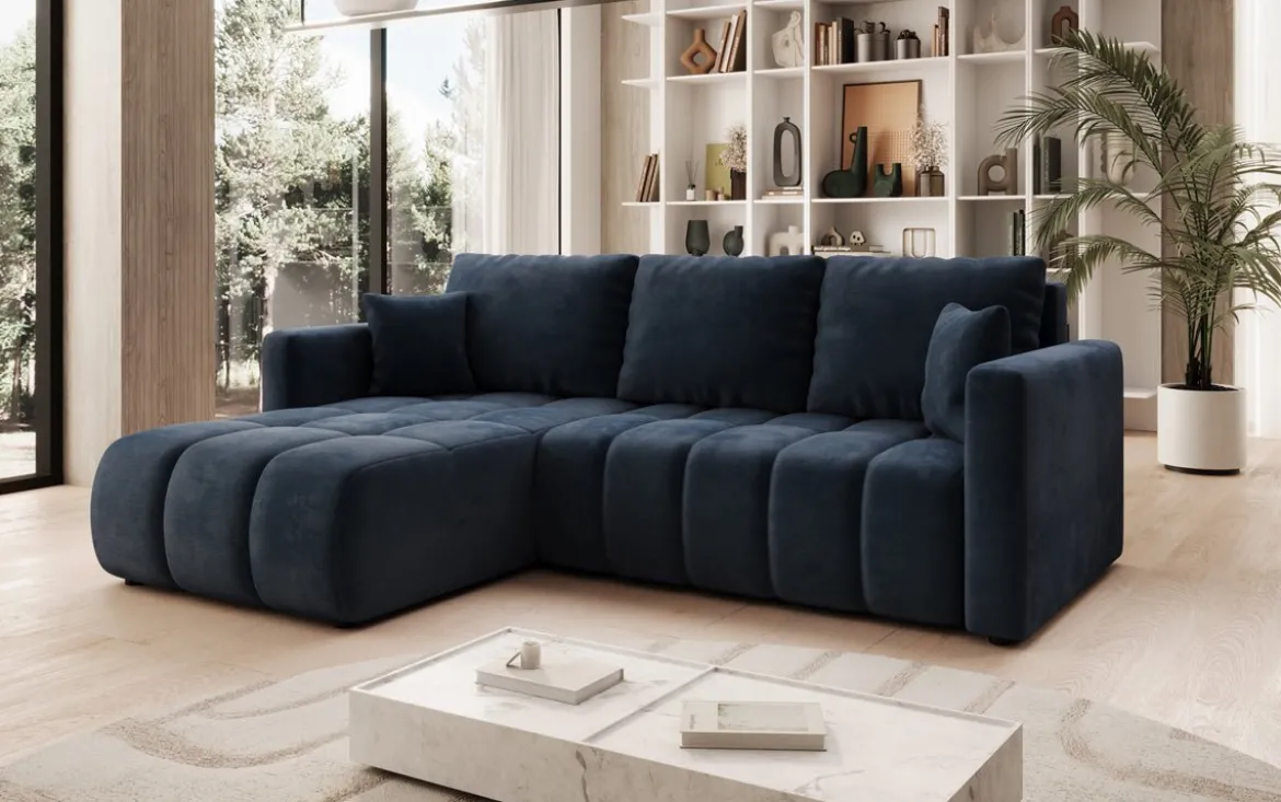 Designer Ecksofa Beatrice mit Schlaf- und Klappfunktion in Samt