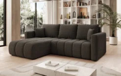 Designer Ecksofa Beatrice mit Schlaf- und Klappfunktion in Bouclé