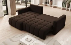 Designer Ecksofa Beatrice mit Schlaf- und Klappfunktion in Bouclé