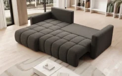 Designer Ecksofa Beatrice mit Schlaf- und Klappfunktion in Bouclé