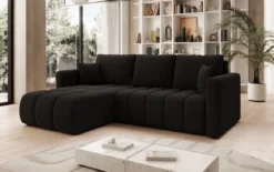 Designer Ecksofa Beatrice mit Schlaf- und Klappfunktion in Bouclé