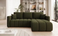 Designer Ecksofa Beatrice mit Schlaf- und Klappfunktion in Bouclé
