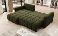 Designer Ecksofa Beatrice mit Schlaf- und Klappfunktion in Bouclé