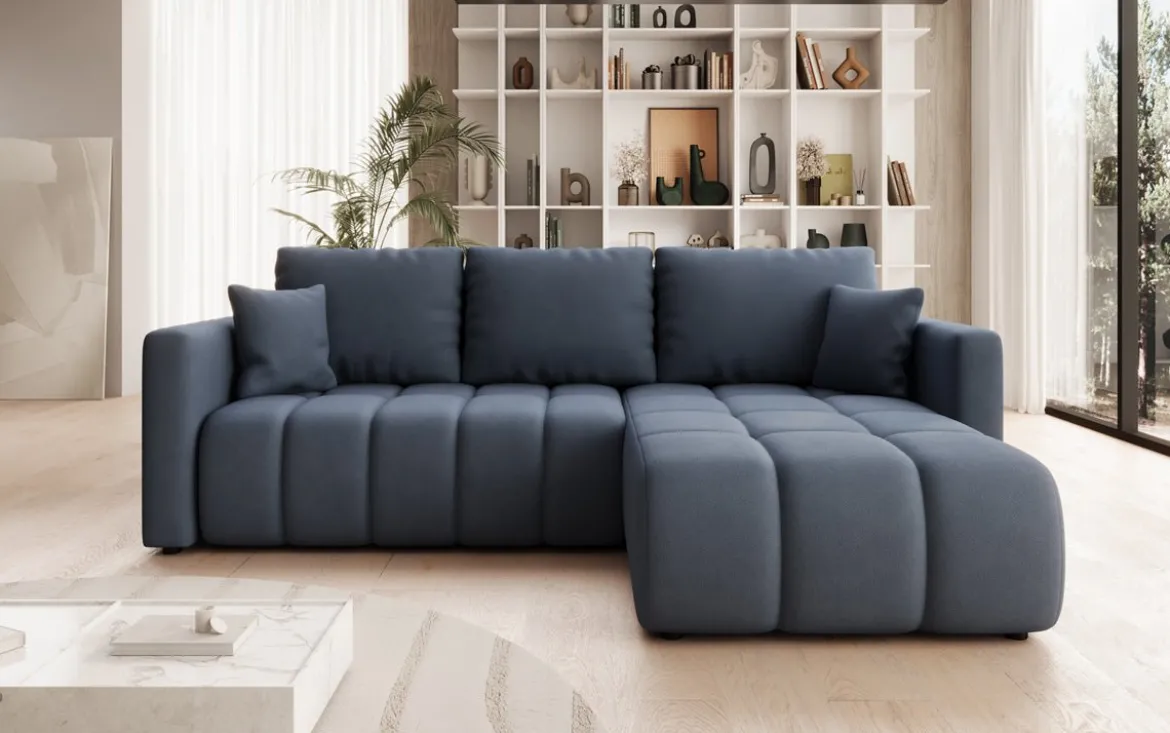 Designer Ecksofa Beatrice mit Schlaf- und Klappfunktion in Stoff